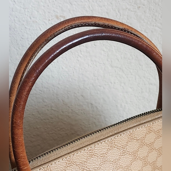 Céline Vintage Macadam Canvas Hand Bag PVC Leather Beige - Picture 14 of 16